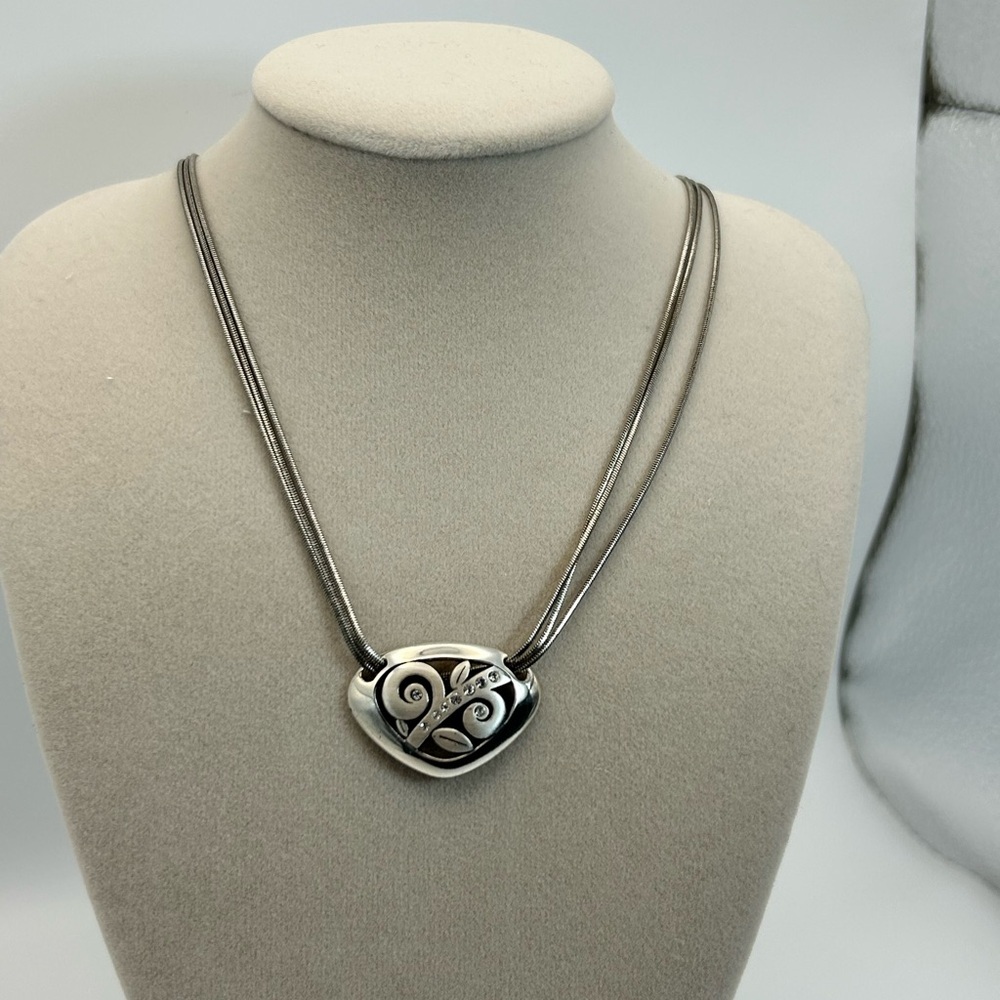 Brighton Eve's Delight Necklace Silver Plated Crystals Triple Chain 17"